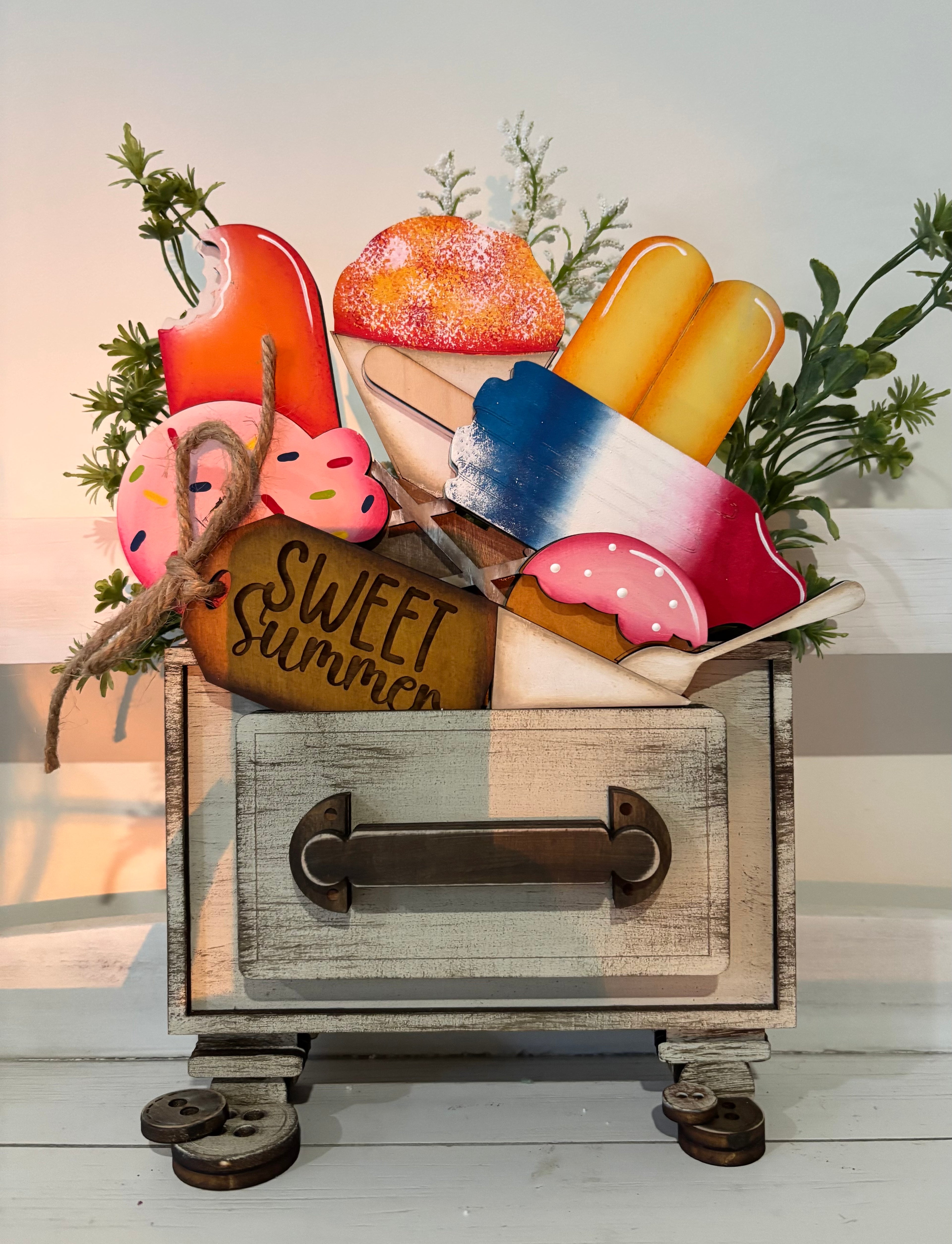 SWEET SUMMER VINTAGE DRAWER DECOR– INTERCHANGEABLE SUMMER DISPLAY
